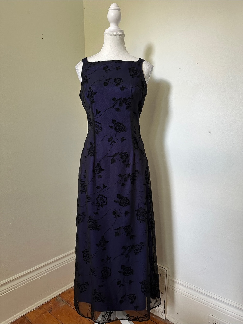 HELENE BLAKE Vintage Purple Lace Overlay Goth Vamp Prom Maxi Dress Sz 3/4